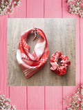 RED PLAID-Baby bandana and Mama Scrunchie & Headband