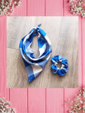 BLUE PLAID-Baby bandana and Mama Scrunchie & Headband