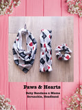 PAWS AND HEARTS-Baby bandana and Mama Scrunchie & Headband