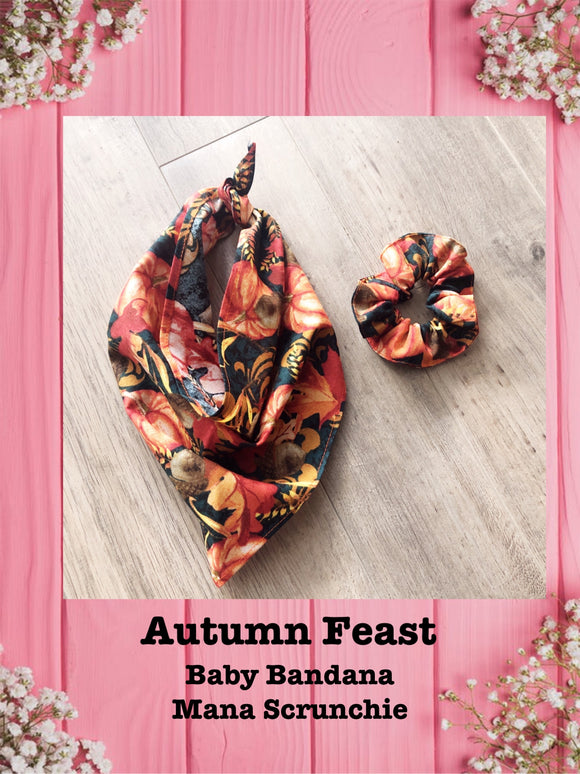 Autumn Feast--Baby bandana and Mama Scrunchie