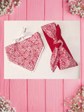 Red Lasercut & Small dots-Baby bandana and Mama bow headband