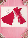 Red Lasercut & Small dots-Baby bandana and Mama bow headband