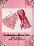 Red Lasercut & Small dots-Baby bandana and Mama bow headband