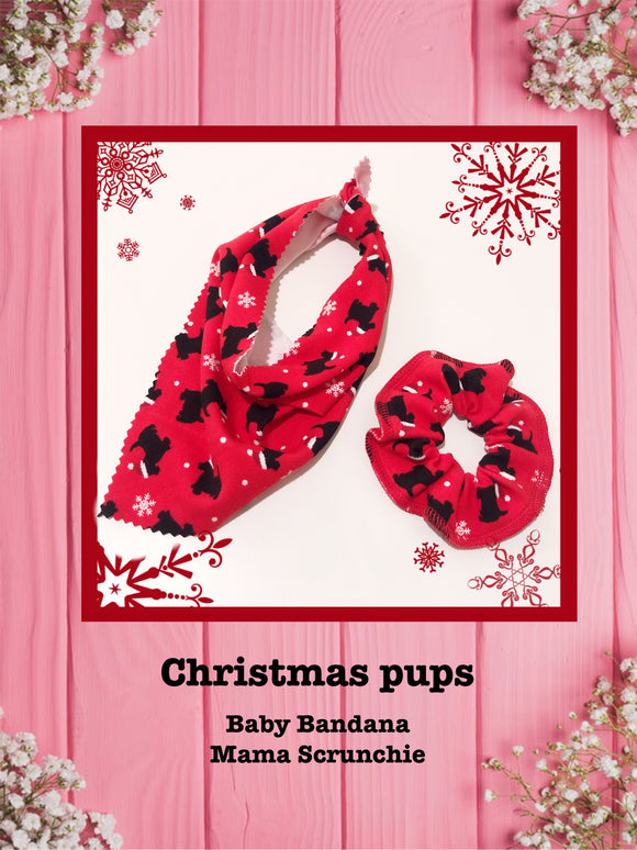 Christmas Pups-Baby-Baby bandana and Mama Scrunchie