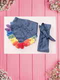 Blue Leafy flat lace -Baby bandana and Mama Bow Headband