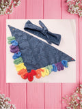 Blue Leafy flat lace -Baby bandana and Mama Bow Headband