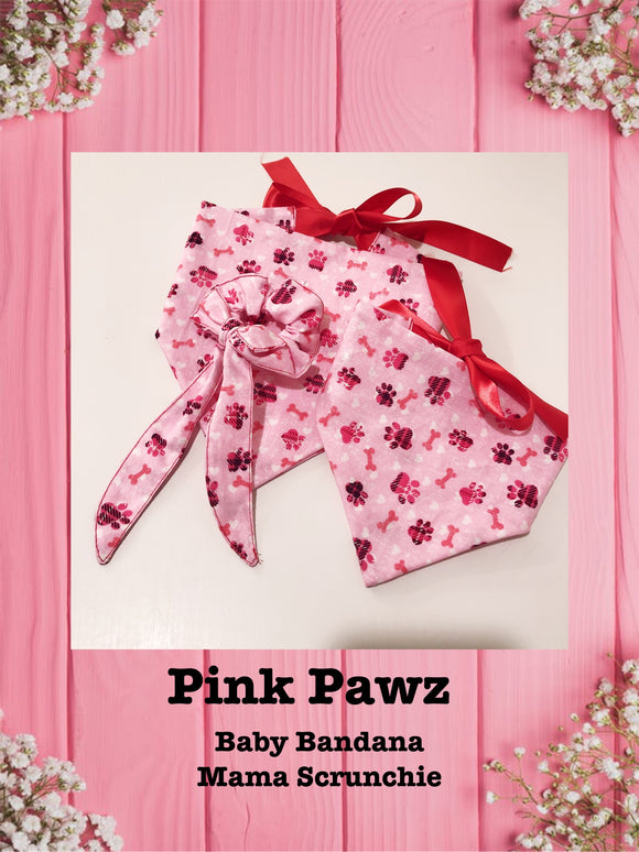 Pink Pawz- Baby bandana and Mama Scrunchie