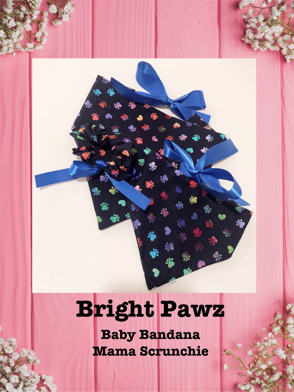 Bight Pawz- Baby bandana and Mama Scrunchie