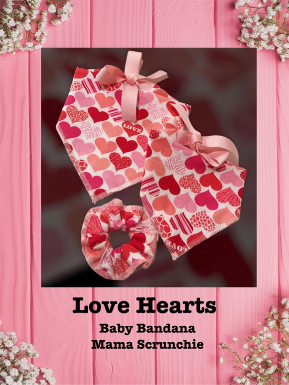Love Hearts - Baby bandana and Mama Scrunchie