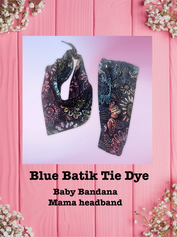 Blue Batik Tie Dye-Baby bandana and Mama Headband