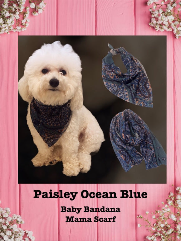Paisley Ocean Blue-Baby Bandana and Mama Scarf