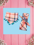 Butterful Floral & Coral Plaid -Baby bandana and Mama bow headband