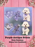 Purple Antique Prints--Baby bandana and Mama bow headband