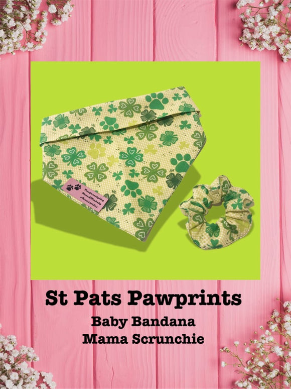 St Pats Pawprints-Baby bandana and Mama Scrunchie