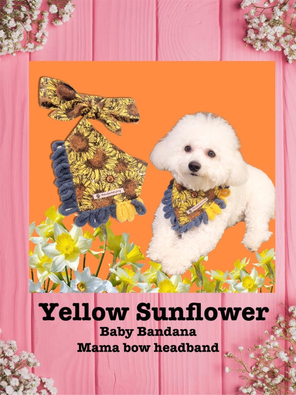 Yellow Sunflower-Baby bandana and Mama bow headband