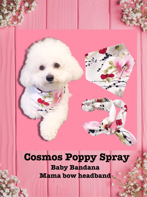 Cosmos Poppy Spray-Baby bandana and Mama Bow Headband