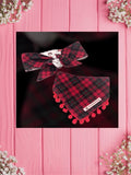 Red Plaid & Little dogs-Baby bandana and Mama bow headaband