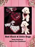 Red Plaid & Little dogs-Baby bandana and Mama bow headaband