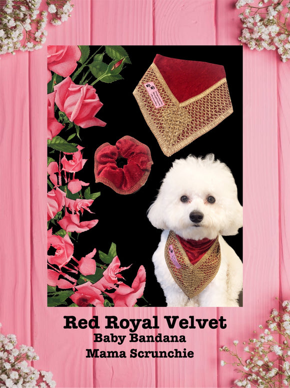 Red Royal Velvet-Baby bandana and Mama Scrunchie