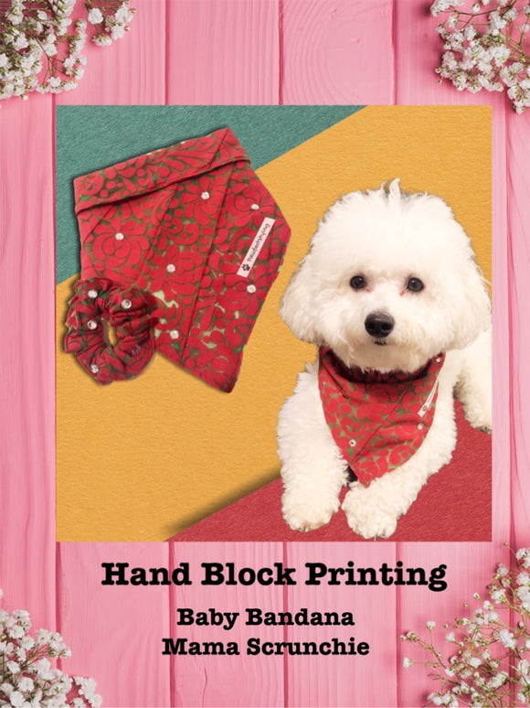 Hand Block Priniting-Baby bandana and Mama Scrunchie
