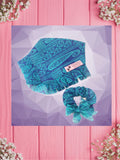 Teal Blue BlockPrinting-Baby bandana and Mama Scrunchie