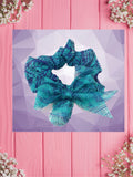 Teal Blue BlockPrinting-Baby bandana and Mama Scrunchie