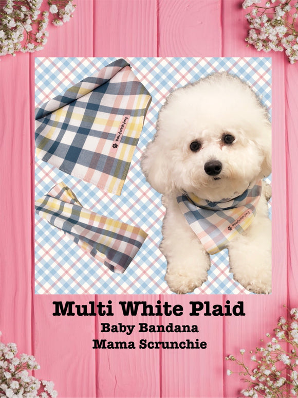 Multi White Plaid -Baby Bandana & Mama Headband