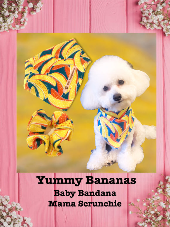 Yummy Bananas-Baby bandana and Mama Scrunchie