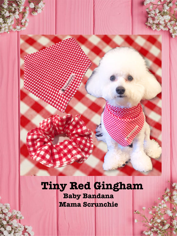Tiny Red Gingham-Baby bandana and Mama Scrunchie