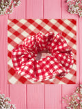 Tiny Red Gingham-Baby bandana and Mama Scrunchie