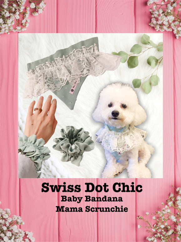 Swiss Dot Chic-Baby bandana and Mama Scrunchie