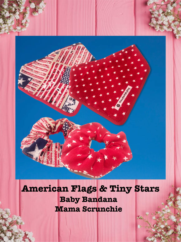American Flags & Tiny Stars-Baby bandana and Mama Scrunchie