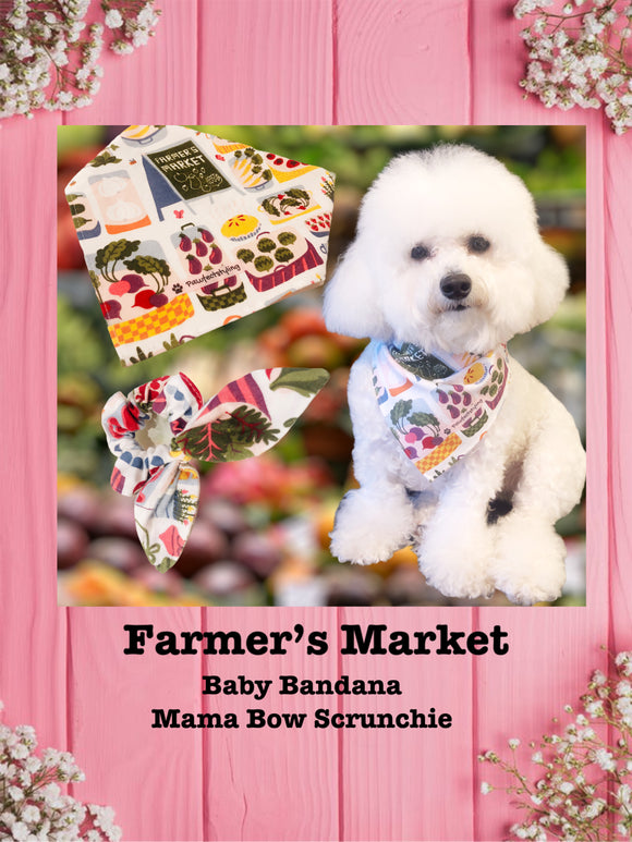 Farmer's Market--Baby bandana and Mama Bow Scrunchie