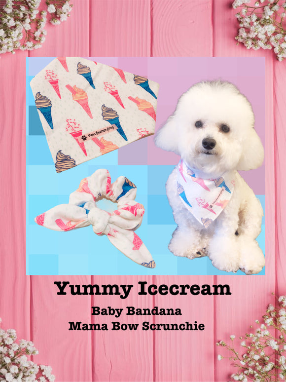 Yummy IceCream-Baby bandana and Mama Bow Scrunchie