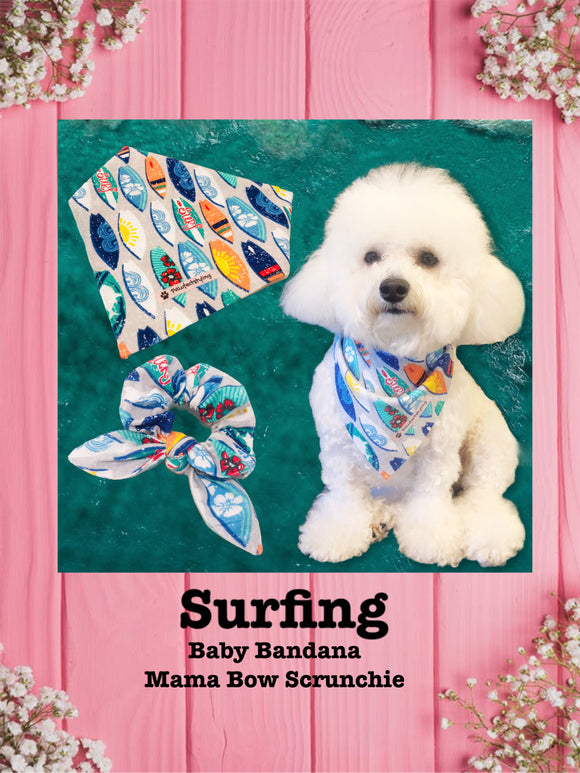 Surfing--Baby bandana and Mama Bow Scrunchie