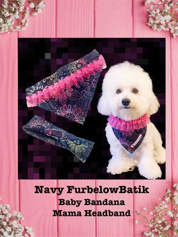 Navy FurbelowBatik-Baby bandana and Mama Headband