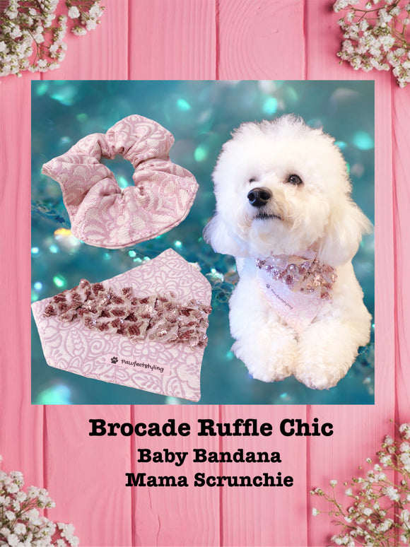 Brocade Ruffle Chic- Baby bandana and Mama Scrunchie