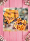 Yellow Fall Plaid-Baby bandana and Mama Scrunchie