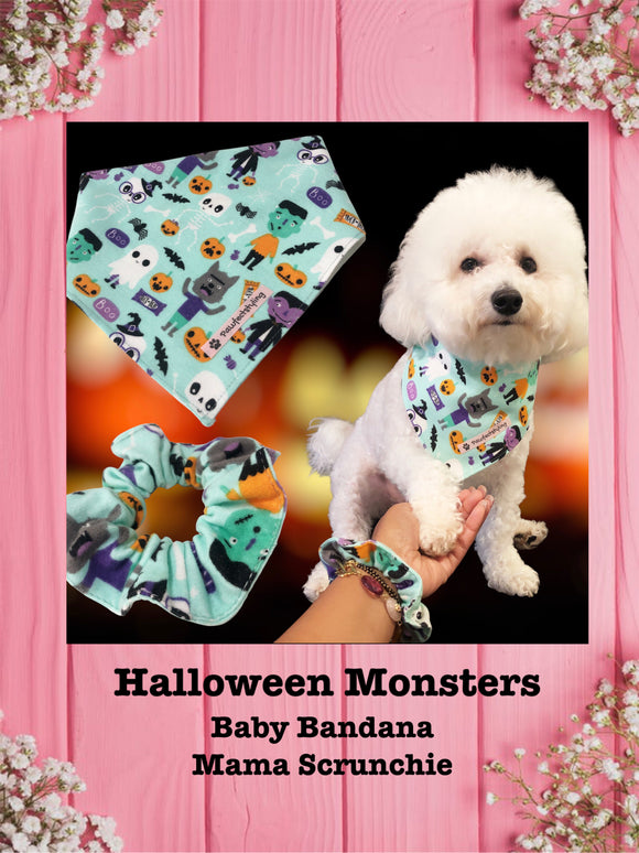 Halloween Monsters- Baby Bandana and Mama Scrunchie