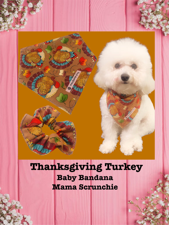 Thanksgiving Turkey-Baby bandana and Mama Scrunchie