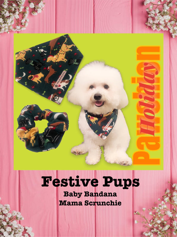 Festive Pups- Baby Bandana and Mama Scrunchie