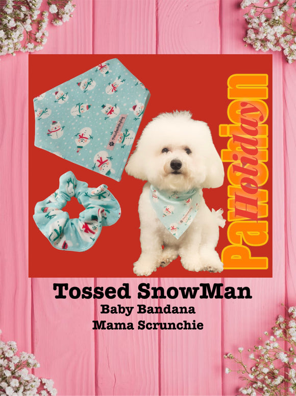 Tossed SnowMan- Baby Bandana and Mama Scrunchie